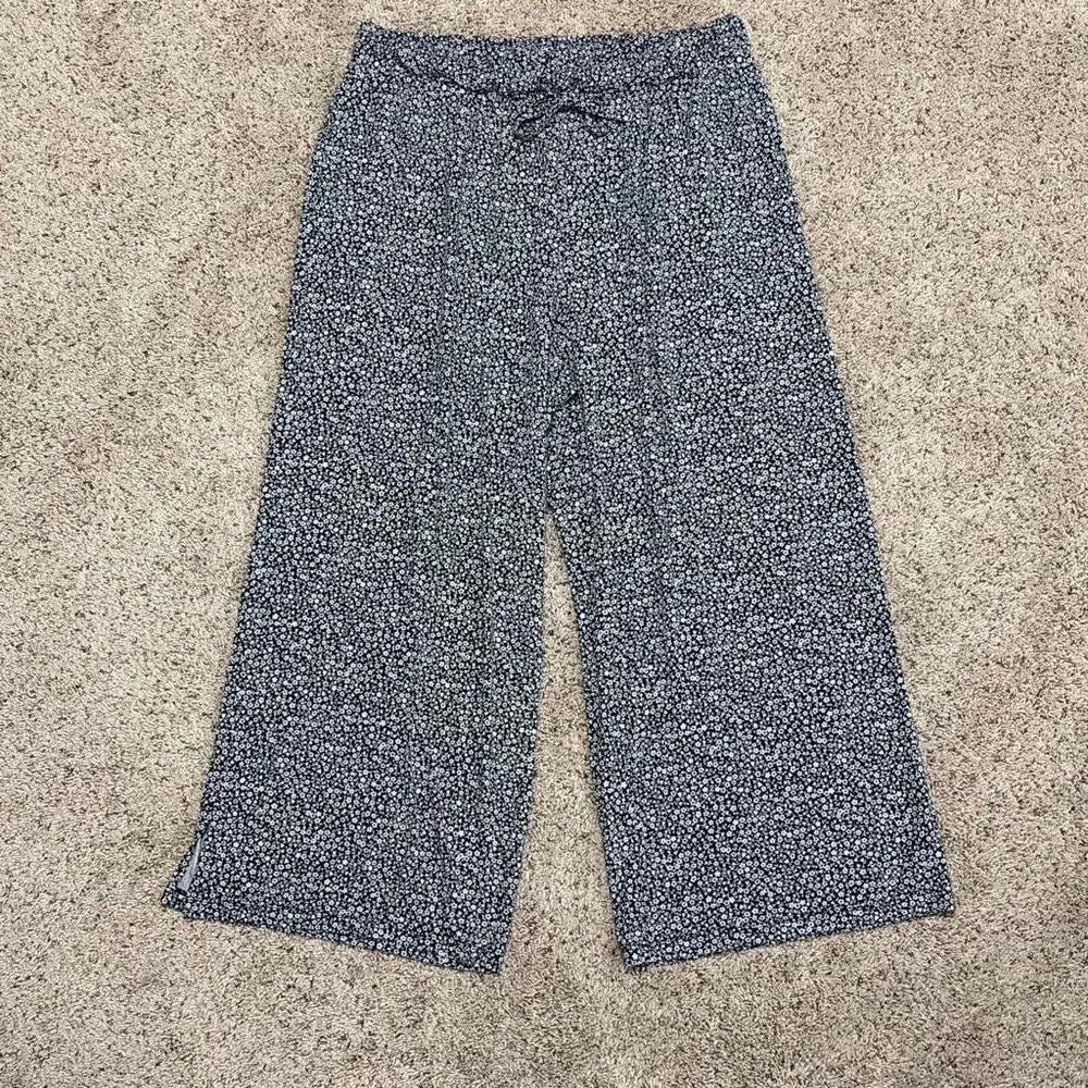 Lands’ End Women’s Pajama Set Medium Floral V-Neck Sleepwear Lounge Pants Navy B
